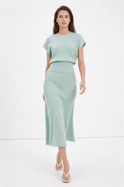 Rayon Kısa Kollu Triko Bluz Mint