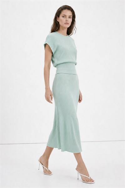 Rayon Kısa Kollu Triko Bluz Mint