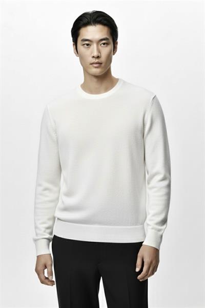 Regular Fit Bisiklet Yaka Triko Kazak Ekru