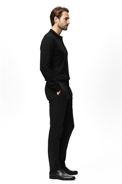 Regular Fit Polo Yaka Triko Kazak Siyah