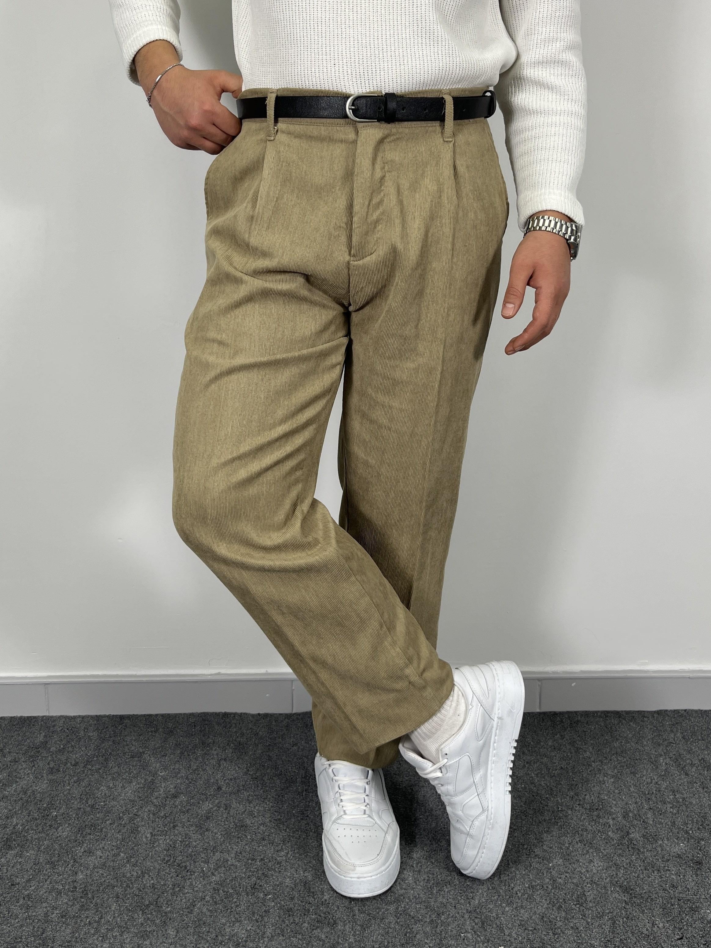 Erkek Premium İnce Fitilli Yarı Baggy Kalıp Pantolon