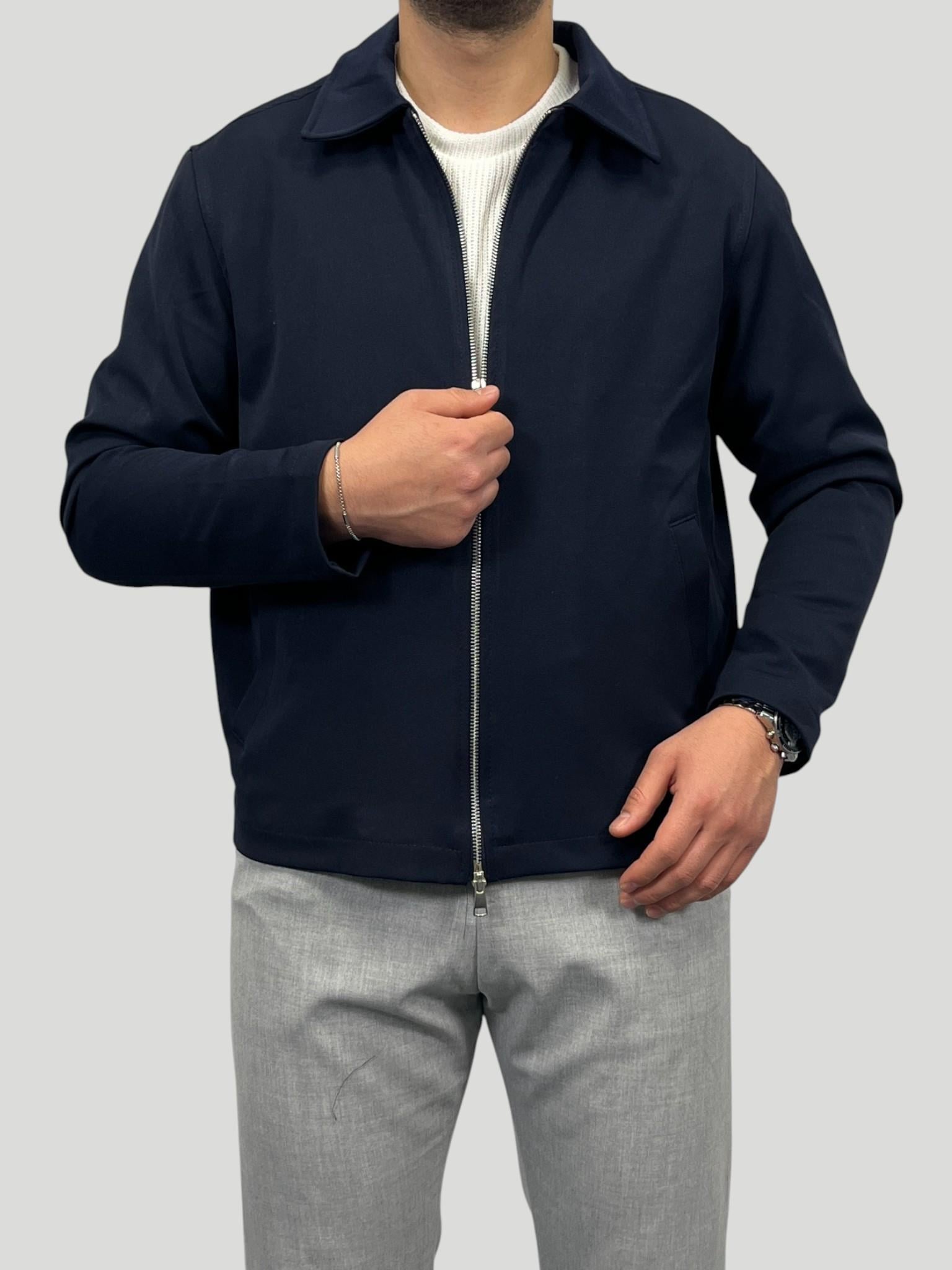 Erkek Premium Koleksiyon Oversize Kalıp Çift Fermuarlı Düz Gabardin Kumaş Ceket - Lacivert