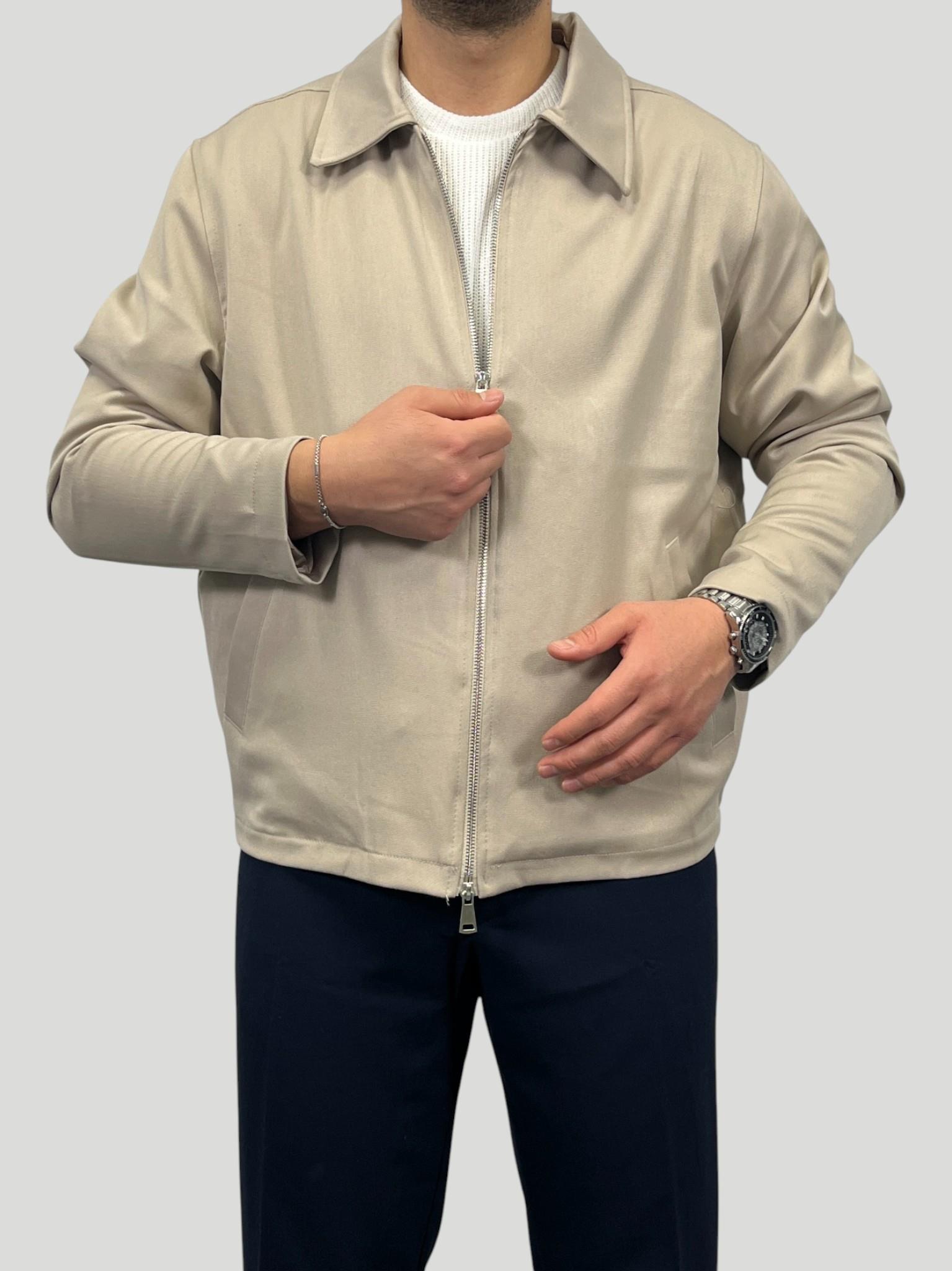 Erkek Premium Koleksiyon Oversize Kalıp Çift Fermuarlı Düz Gabardin Kumaş Ceket - Krem