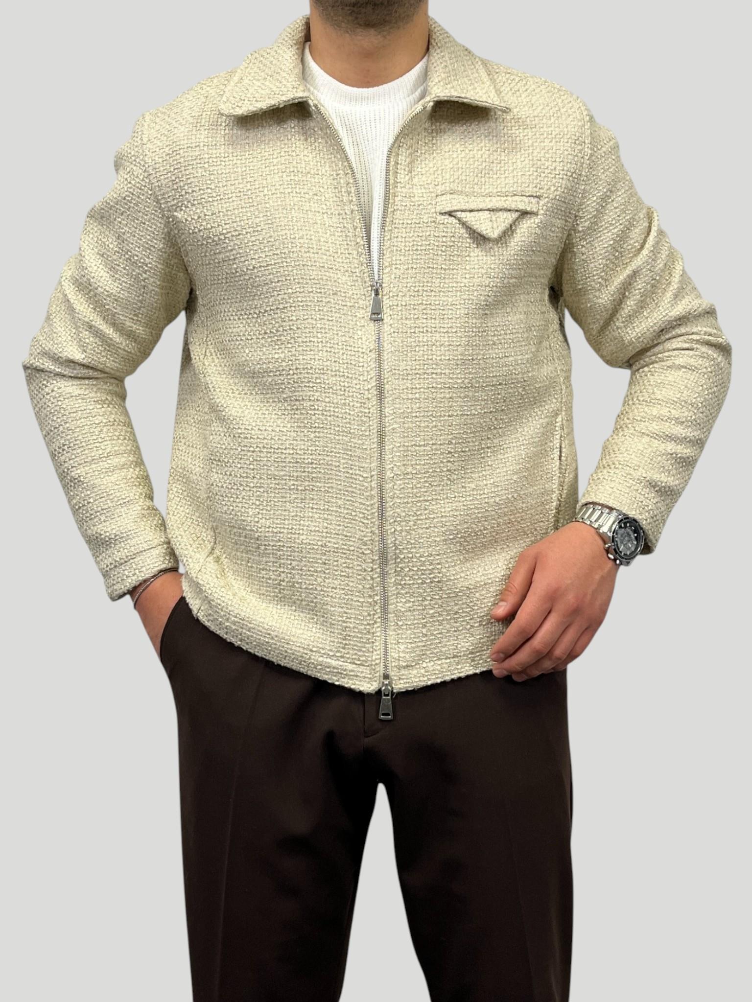 Erkek Premium Seri Oversize Kalıp Zengin Dokulu Tam Astarlı Ceket - Krem