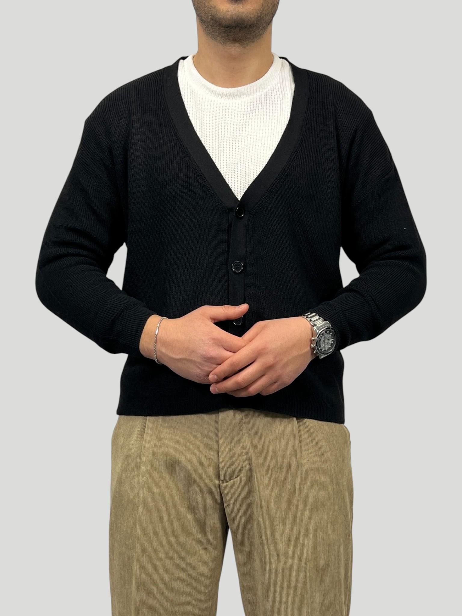 Erkek Sık Dokuma  Örgü Crop Kesim Oversize Hırka Ceket - Siyah
