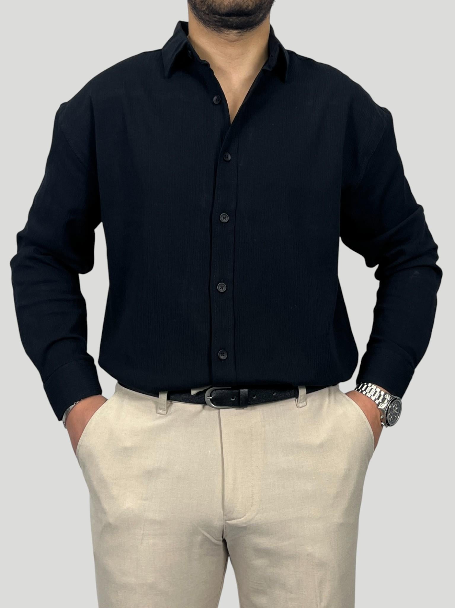 Havanna Premium Kalite Oversize Kırınkıl Gömlek - Siyah