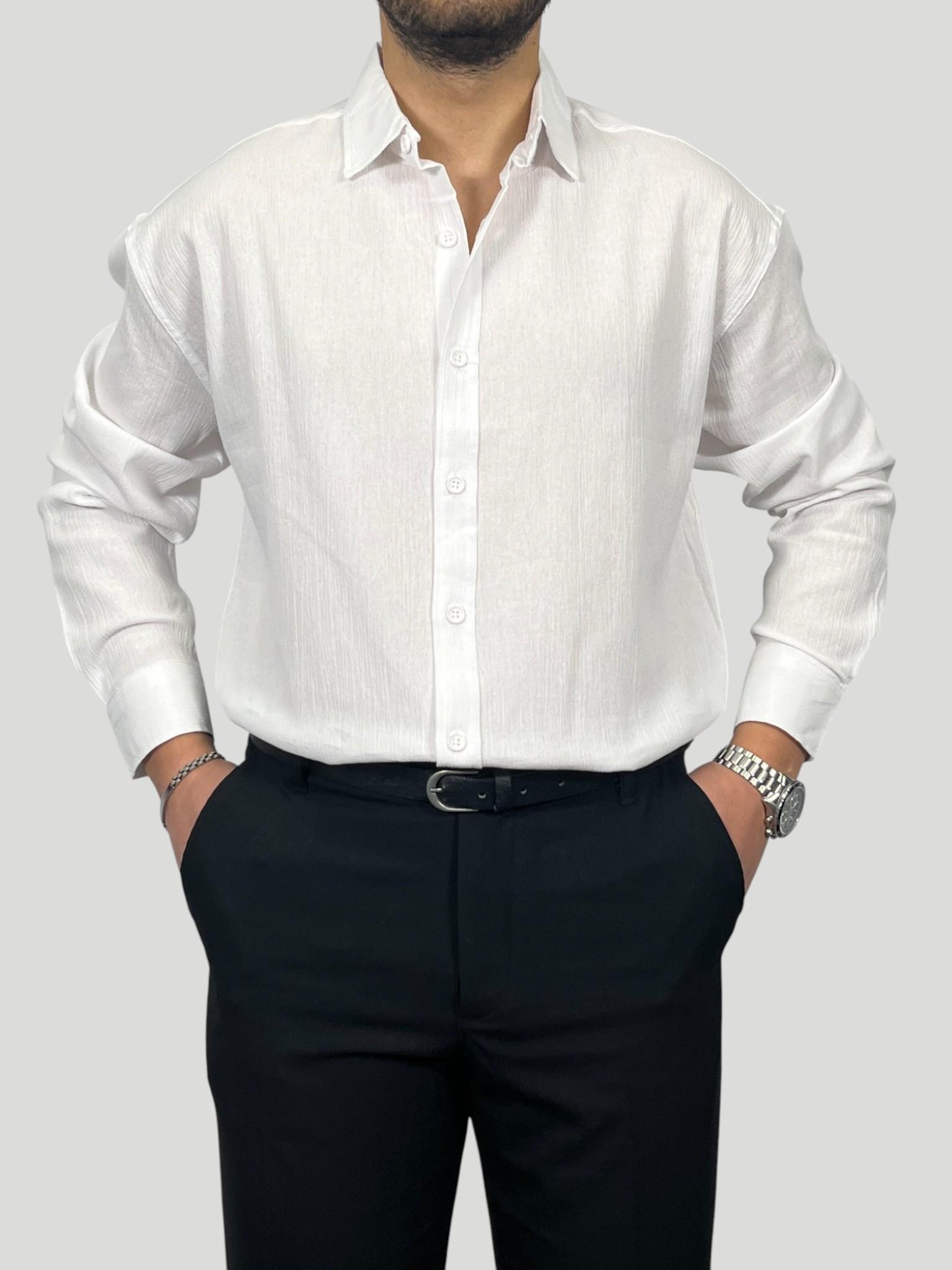 Havanna Premium Kalite Oversize Kırınkıl Gömlek - Beyaz