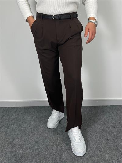 Erkek Havanna Modern Baggy Kalıp Beli Lastikli Kumaş Pantolon -Kahverengi