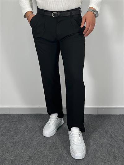 Erkek Havanna Modern Baggy Kalıp Beli Lastikli Kumaş Pantolon -Siyah