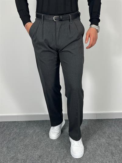 Erkek Havanna Modern Baggy Kalıp Beli Lastikli Kumaş Pantolon - Füme