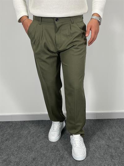 Erkek Havanna Modern Baggy Kalıp Beli Lastikli Kumaş Pantolon -Yeşil