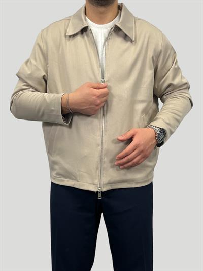Erkek Premium Koleksiyon Oversize Kalıp Çift Fermuarlı Düz Gabardin Kumaş Ceket - Krem