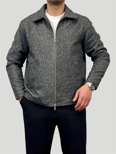 Erkek Premium Seri Oversize Kalıp Melanj Dokulu İçi Kaşe Ceket - Füme