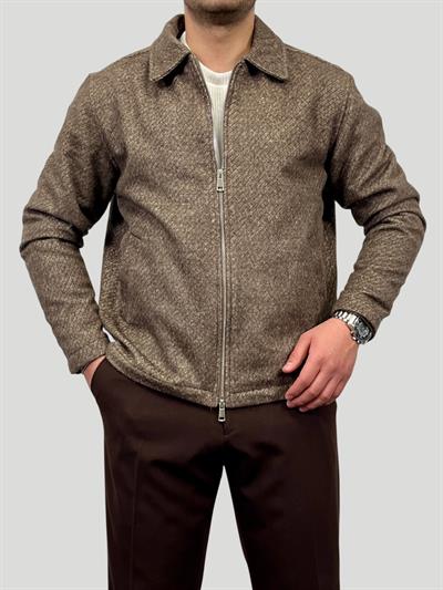 Erkek Premium Seri Oversize Kalıp Melanj Dokulu İçi Kaşe Ceket - Kahverengi