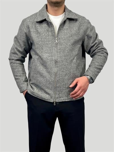 Erkek Premium Seri Oversize Kalıp Melanj Dokulu İçi Kaşe Ceket - Gri