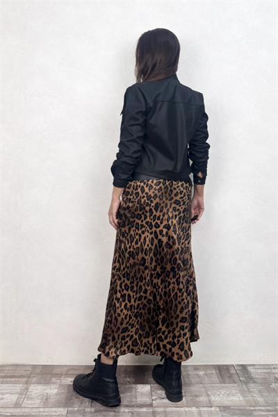 A Kesim Leopar Saten Etek - Kahve Siyah