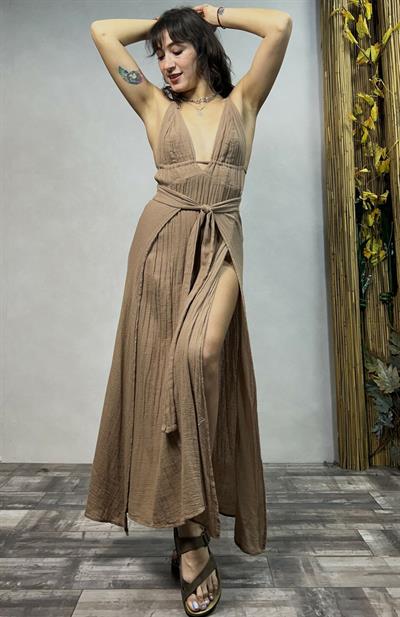 Afro Kaftan Elbise Praline  - Kahve