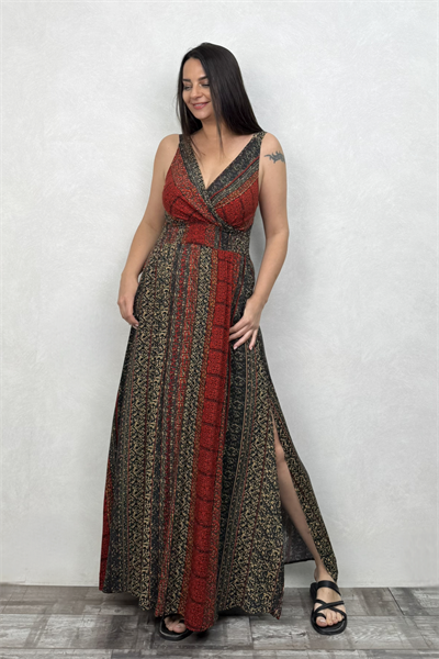 Almeria Kruvaze Elbise - Kiremit Patch