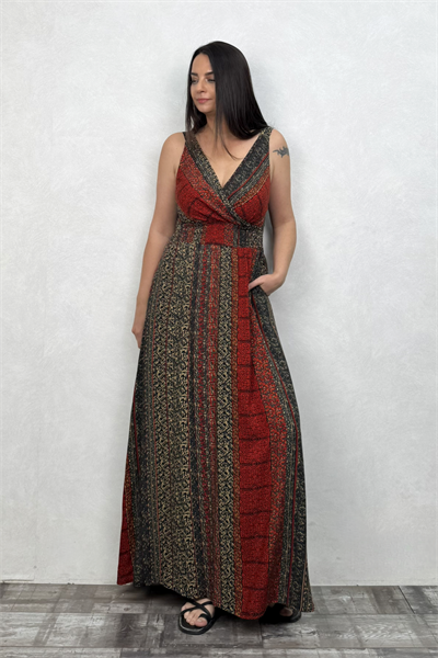 Almeria Kruvaze Elbise - Kiremit Patch