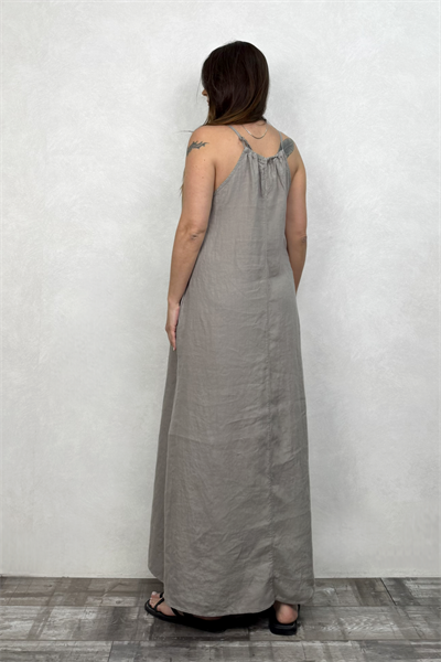 Amore Keten Elbise - Naturel Gri