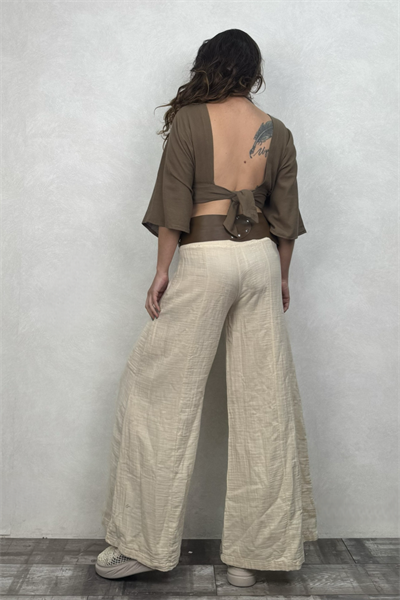 Aris Nature Müslin Crop Bluz Neutral Brown -Doğal Kahve