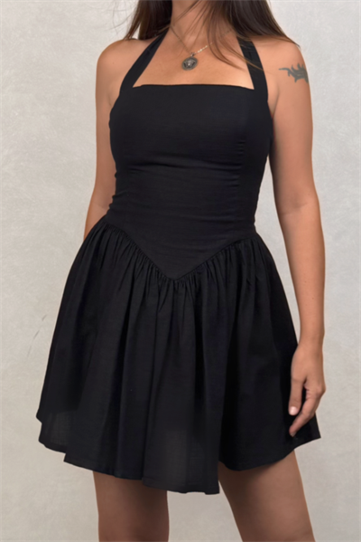 Blanca Armony Keten Elbise -  Siyah