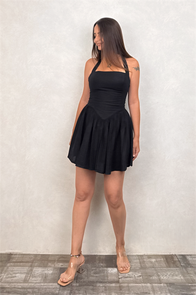 Blanca Armony Keten Elbise -  Siyah
