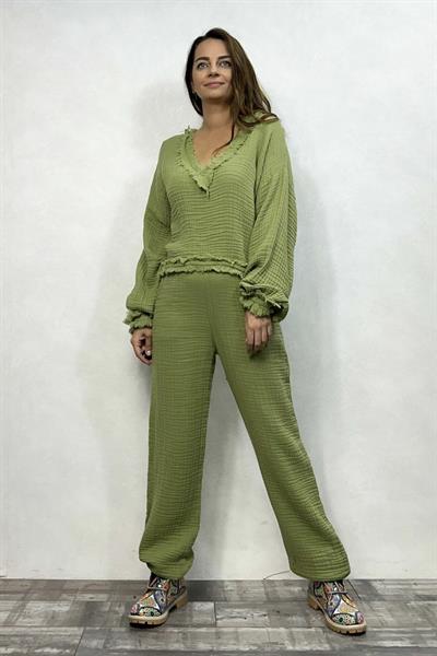 Arwen Müslin Bluz Sage Green - Yeşil