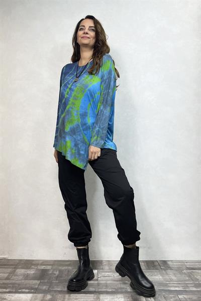 Asimetrik Bluz - Mavi Yeşil Batik