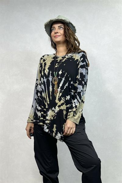 Asimetrik Bluz - Siyah Camel Batik
