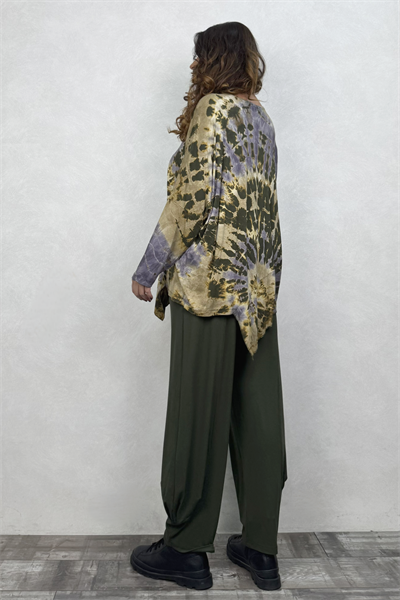 Asimetrik Bluz - Yeşil Batik