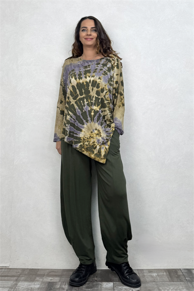 Asimetrik Bluz - Yeşil Batik