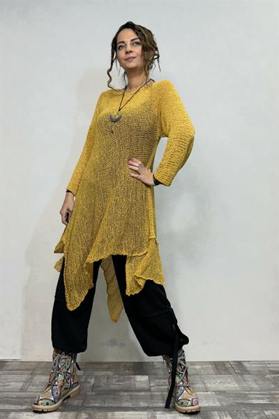Asimetrik Merserize Tunik - Sarı