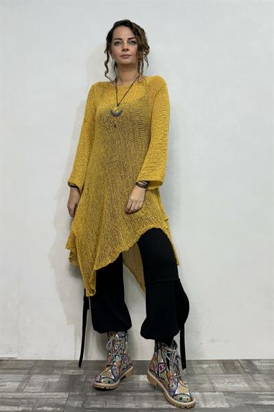 Asimetrik Merserize Tunik - Sarı