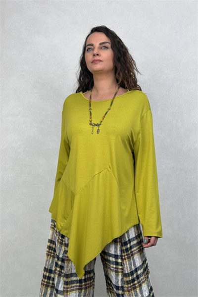 Asimetrik Parça Detaylı Bluz - Limon Yeşili