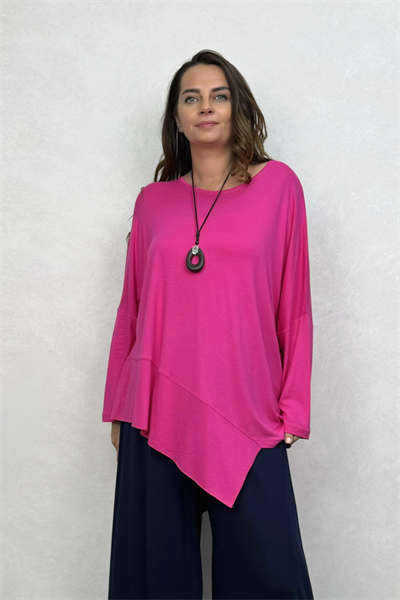 Asimetrik Salaş Bluz - Pembe