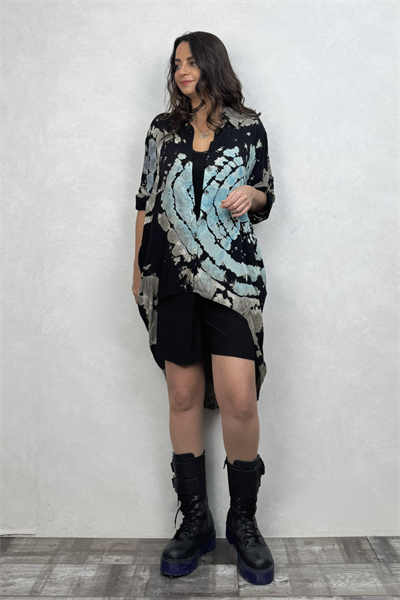 Asimetrik Tasarım Tunik Gömlek - Batik Siyah