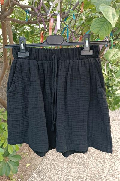 Basic Müslin Şort - Siyah
