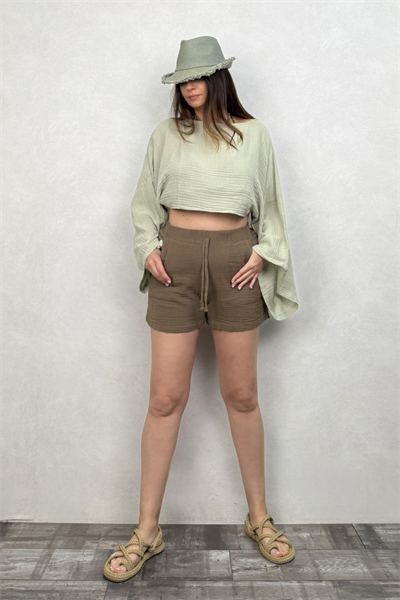 Basic Müslin Şort Neutral Brown -Doğal Kahve
