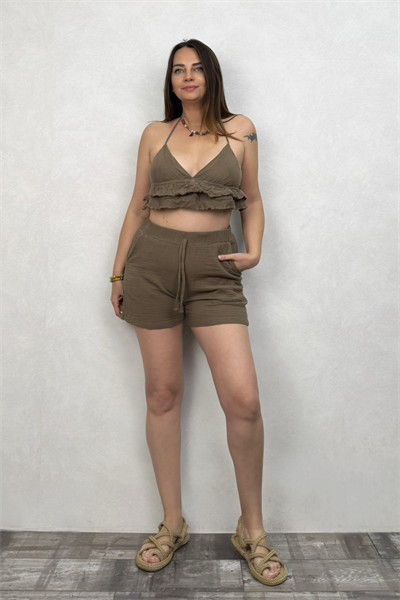 Basic Müslin Şort Neutral Brown -Doğal Kahve