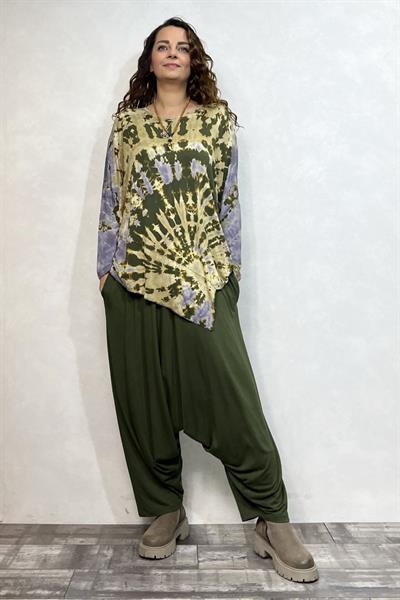 Batik Bluz Şalvar Kombin - Haki Yeşil Batik