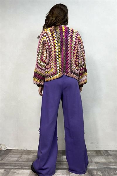 Batik El Örgüsü Hırka - Pembe Sarı