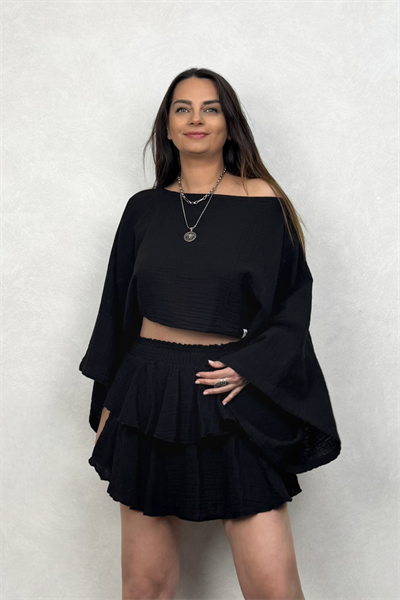 Bia Müslin Bluz  - Siyah