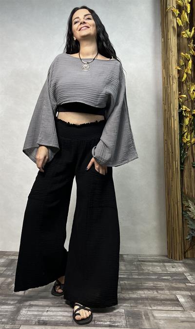 Bia Müslin Bluz Dark Grey -Antrasit