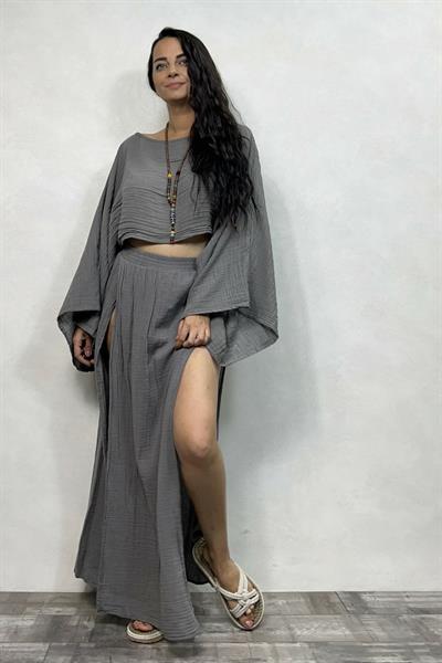 Bia Müslin Etek Dark Grey- Antrasit
