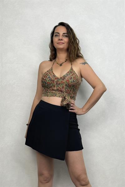 Boyundan Bağlamalı Kuplu Crop Bluz - Pera