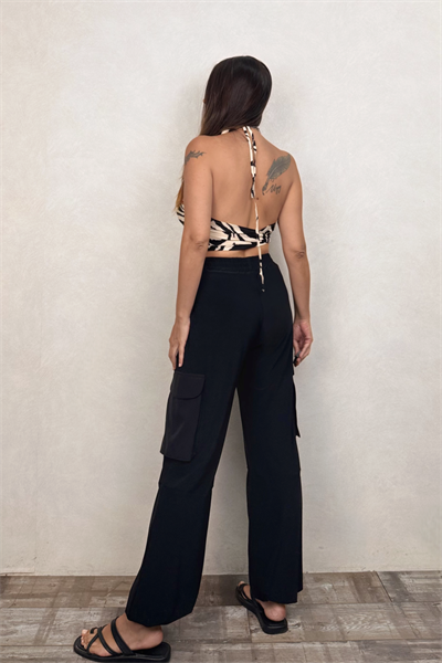 Boyundan Bağlamalı Kuplu Crop Bluz -Beyaz Zebra