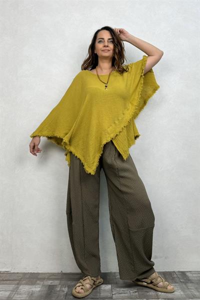 Çakıl Müslin Panço Bluz Golden Live - Limon Küfü