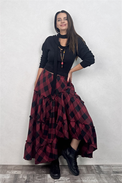Carmen Ekose Maxi Etek - Bordo
