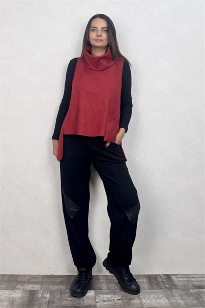 Cep Detaylı Süet Bluz - Bordo